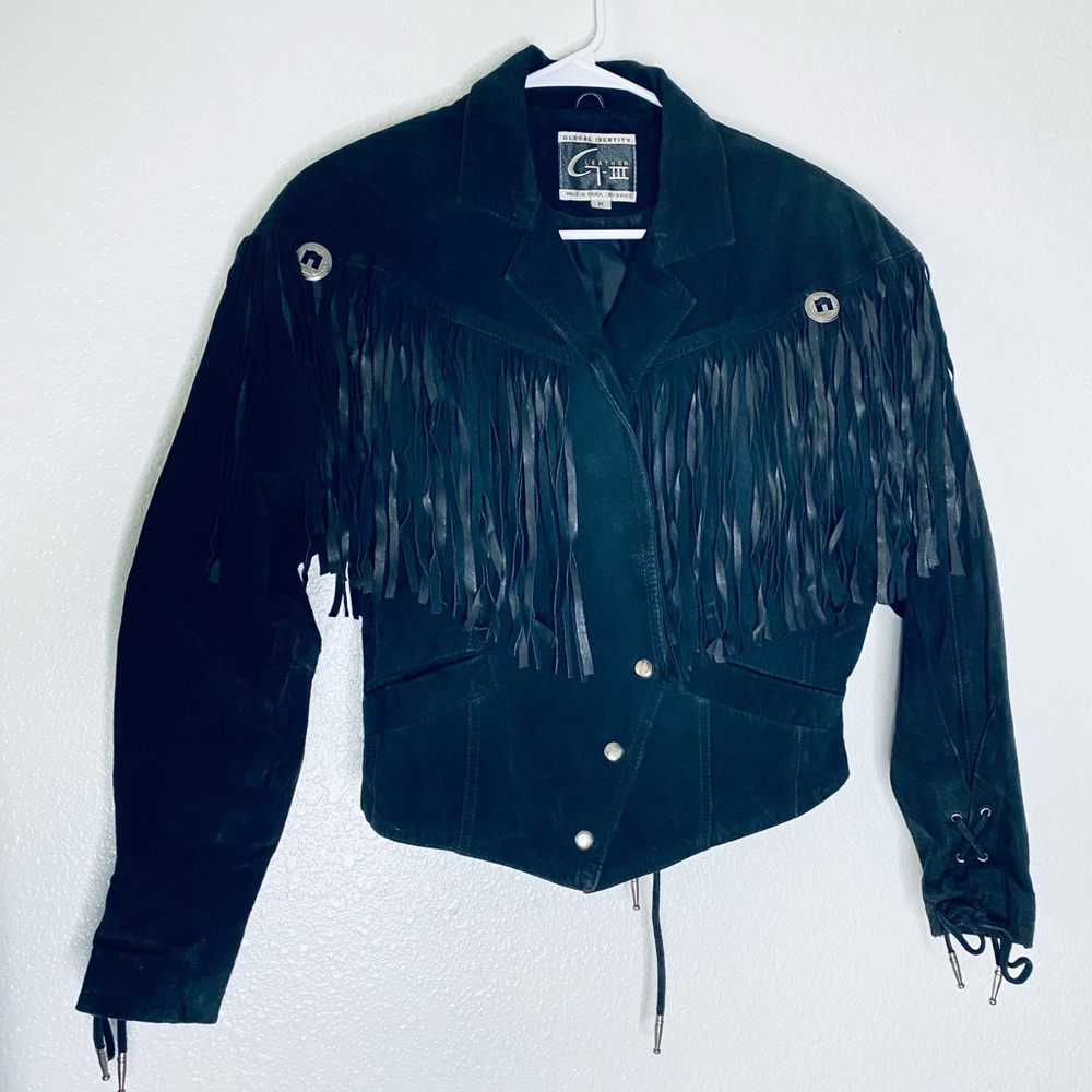 Global Identity G III Vintage Boho Fringe Western Laceup Leather Jacket Medium